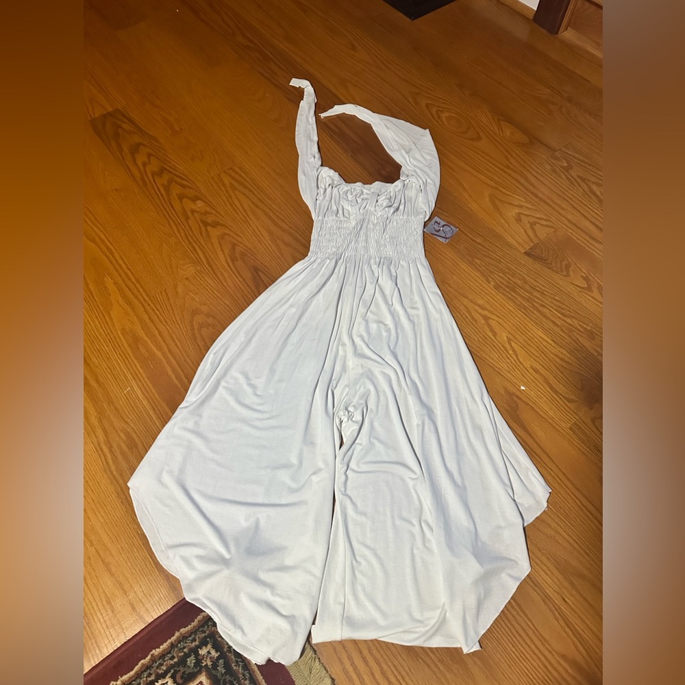 White Sleeveless Jumpsuit cowl neck Medium